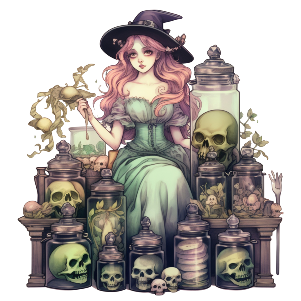 AI Generative Watercolor witch magic potion on transparent background png