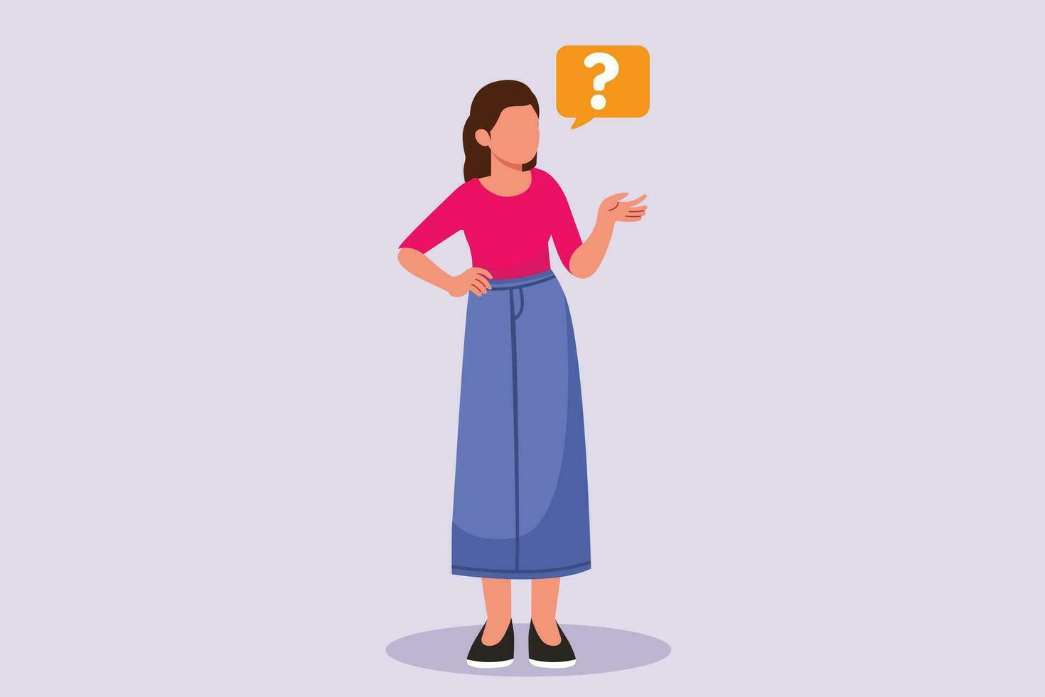 Confused Woman in doubts and thoughts concept. Colored flat vector illustration isolated.