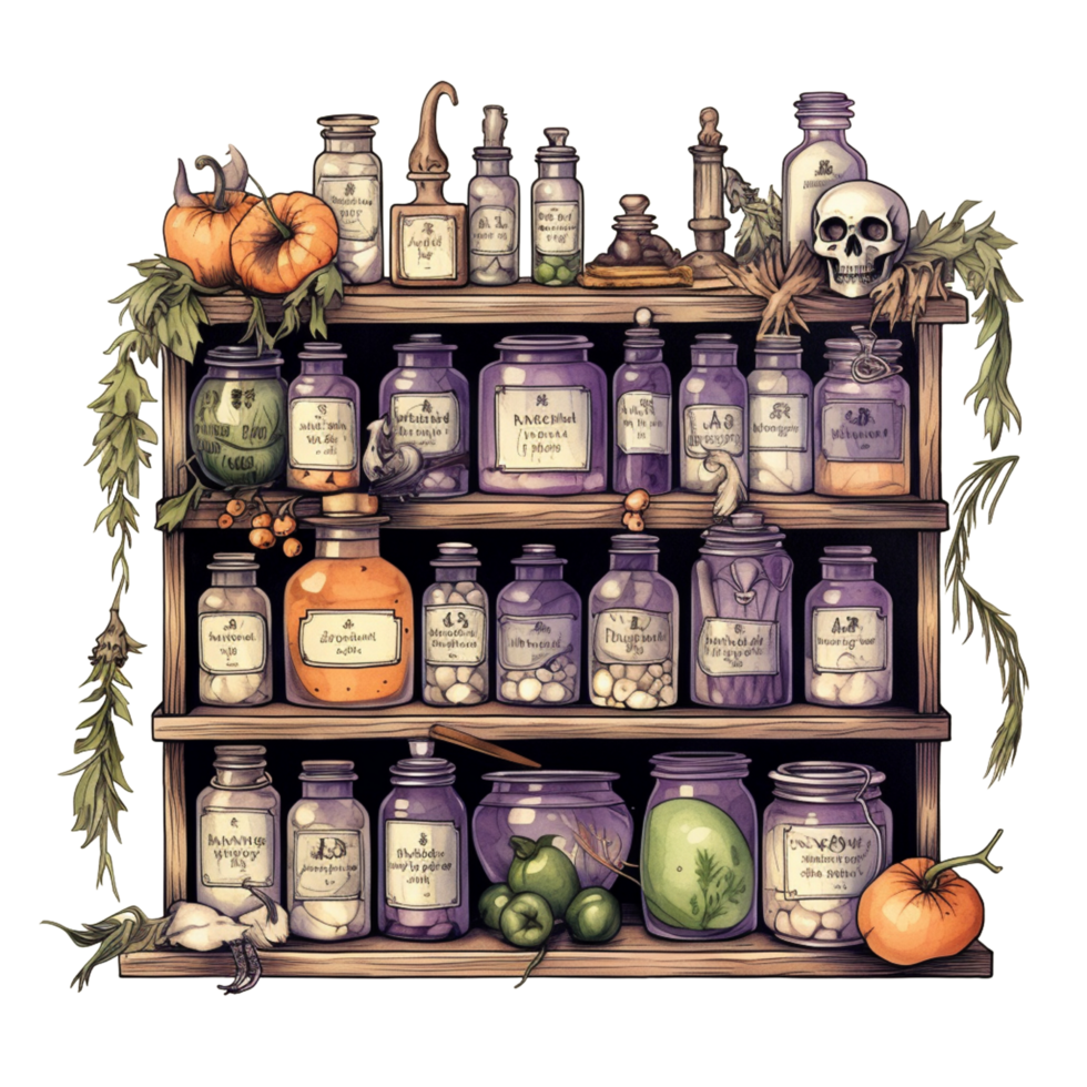 AI Generative Watercolor witch magic potion on transparent background png