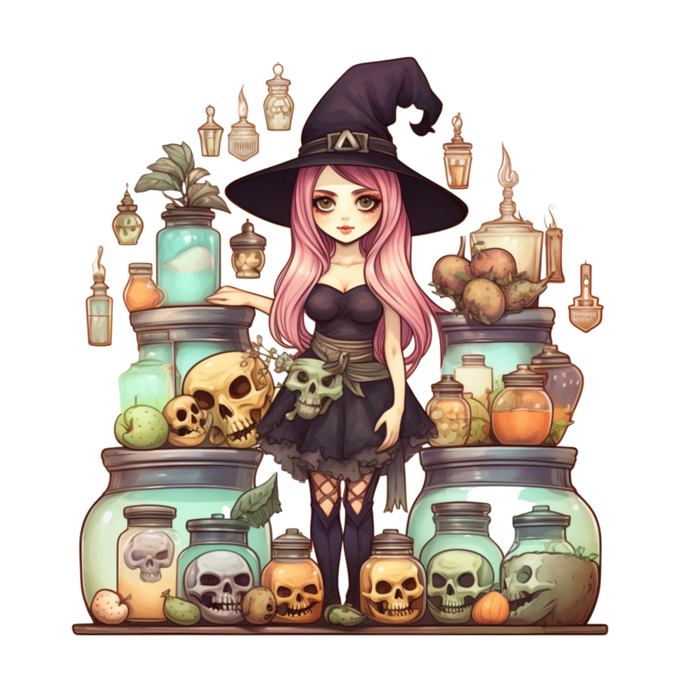 AI Generative Watercolor witch magic potion on transparent background png