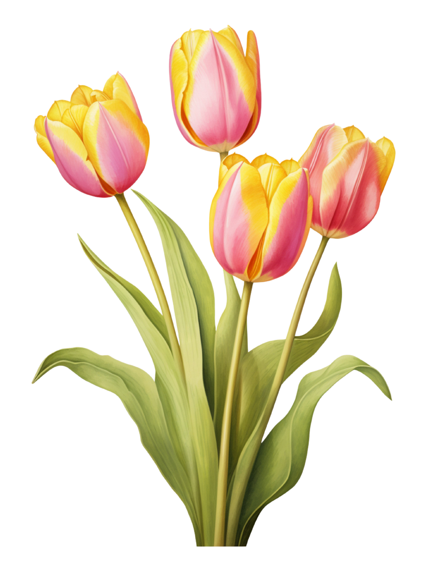AI Generative watercolor colorful tulip flower on transparent ...