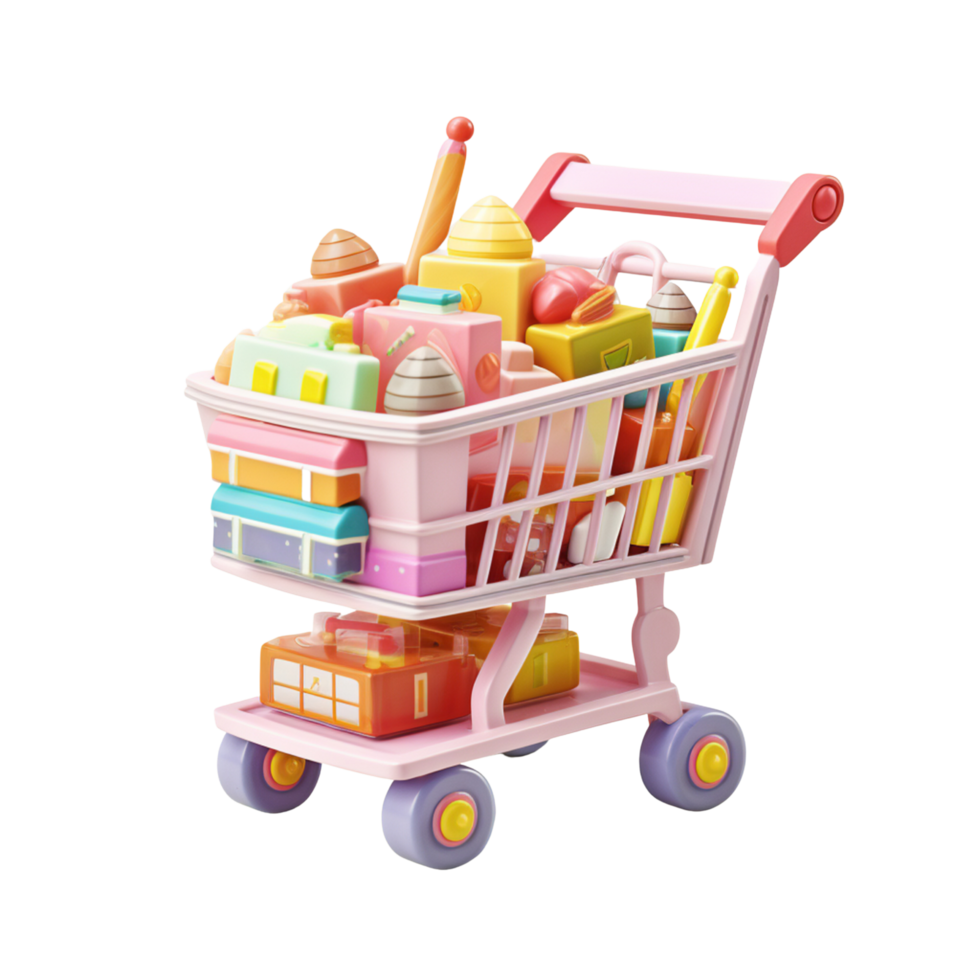 AI Generative 3D shopping cart in pastel color for sale on transparent background png