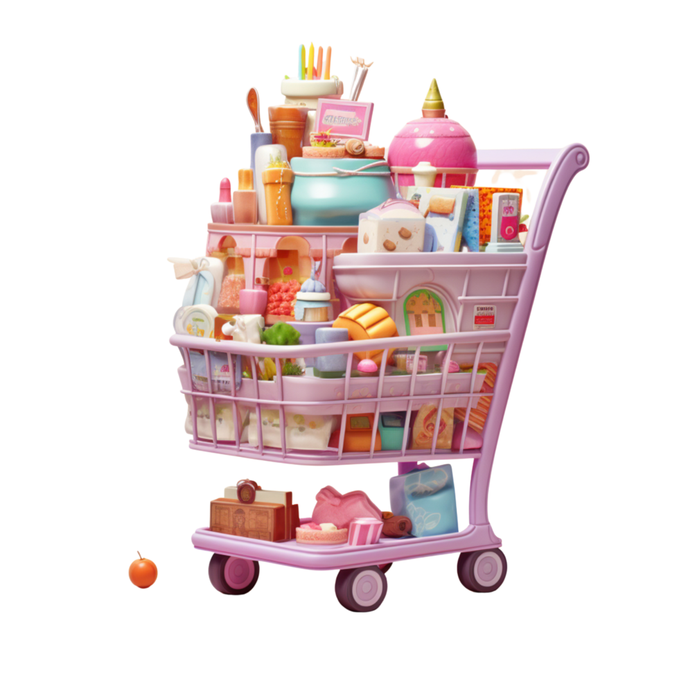 AI Generative 3D shopping cart in pastel color for sale on transparent background png