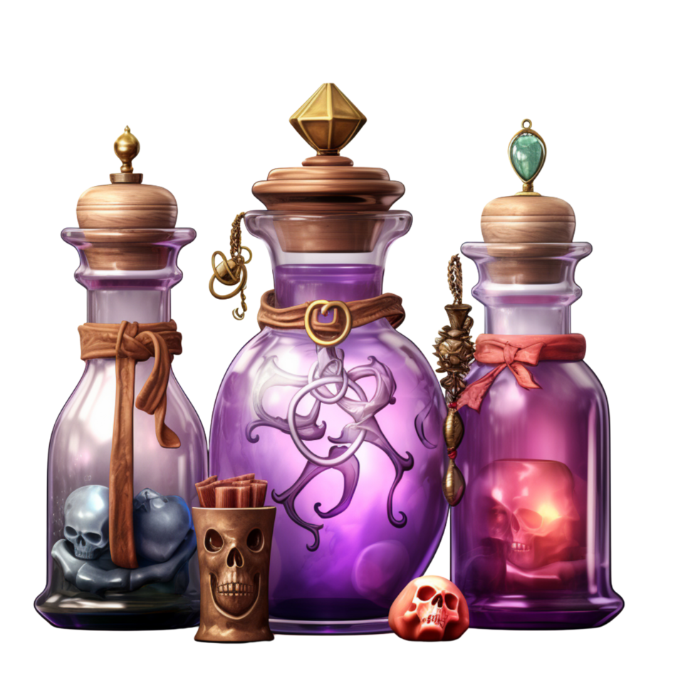 AI Generative Watercolor witch magic potion on transparent background png