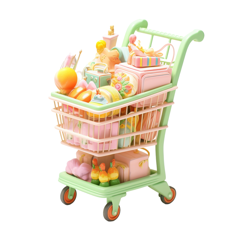 ai génératif 3d achats Chariot dans pastel Couleur pour vente sur transparent Contexte png