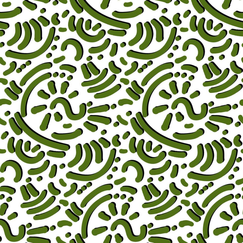 The pattern with green lines is twisted into a vector seamless pattern. Wavy with shadows, rounded shapes. Abstract wallpaper design, fashionable textile print with wavy and twisted lines exotic motif