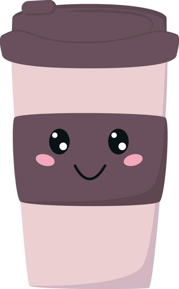 a cute coffee cup with a face and a pink lid vector