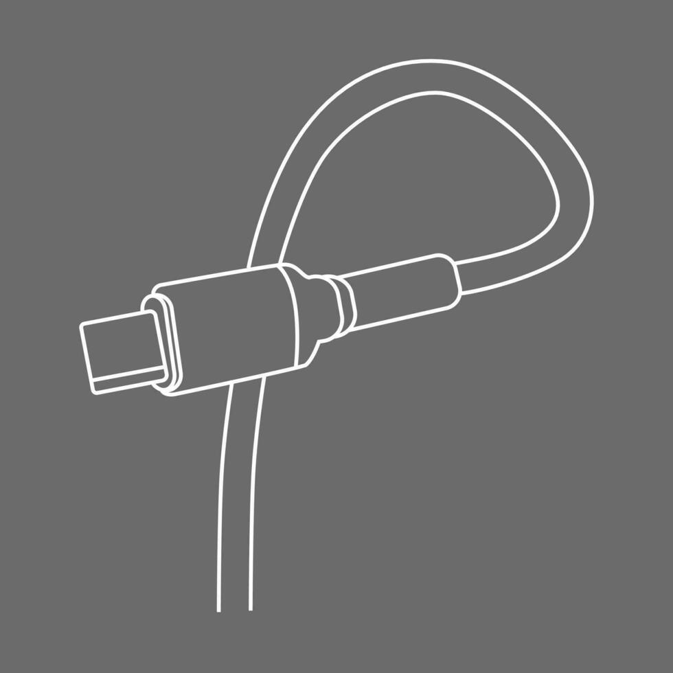 USB type C icon cable editable stroke on gray background. Vector illustration EPS 10.