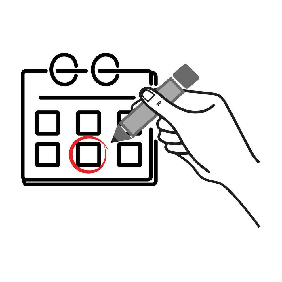 Folding calendar. A hand circling an appointment. Important days in the calendar. vector illustration EPS 10.