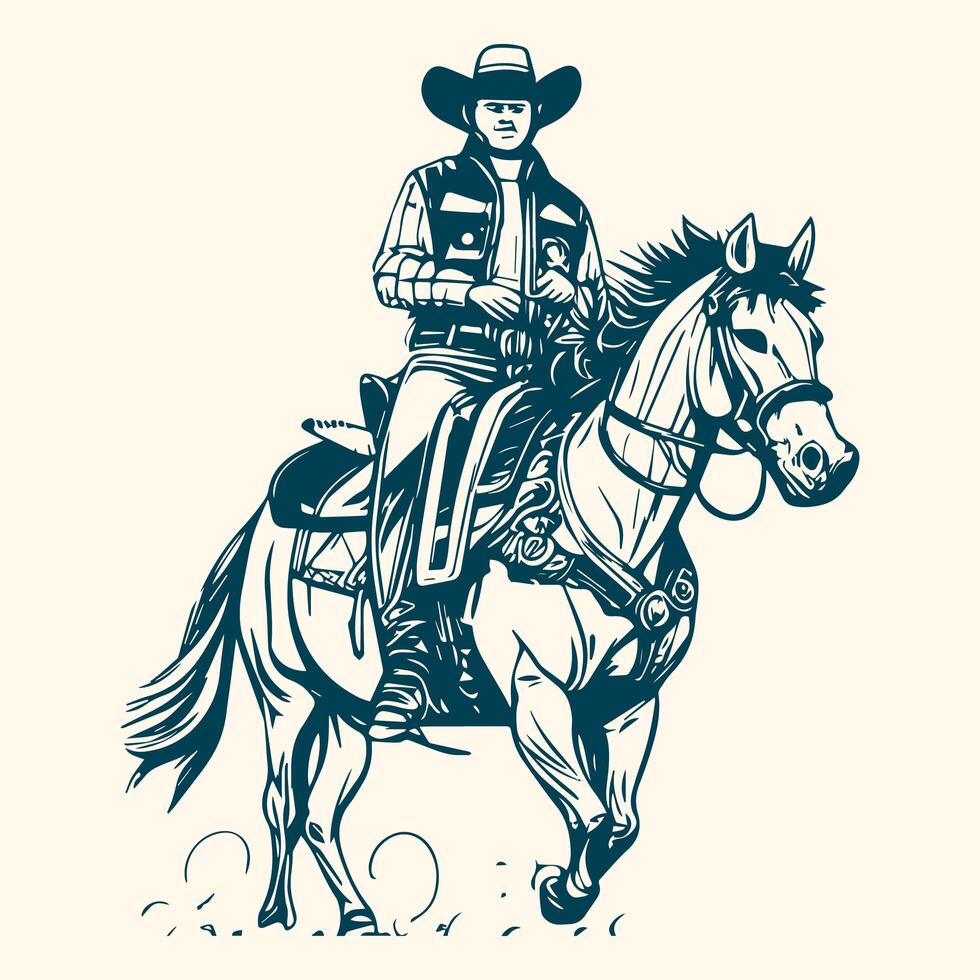 rodeo occidental Clásico vaquero mano dibujado obra de arte vaquero colorante página vector foto