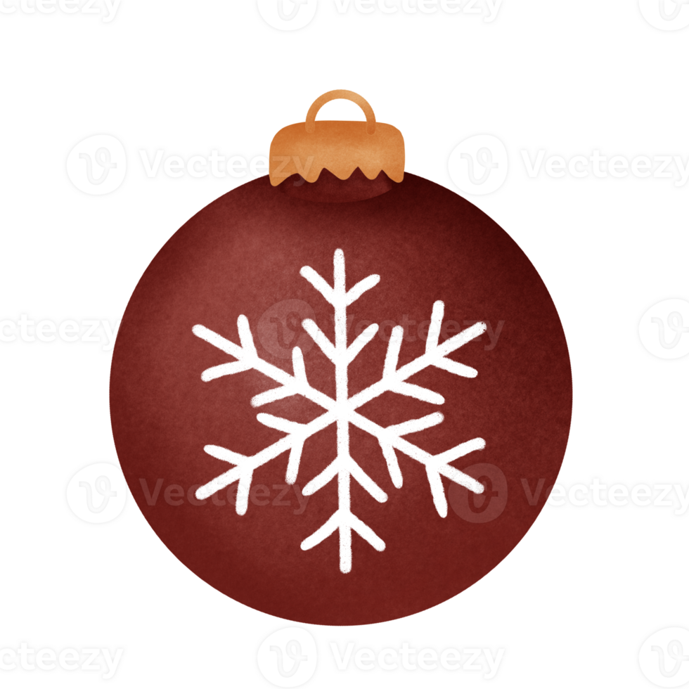 red Christmas ball for decorate with white snow on top, no background png