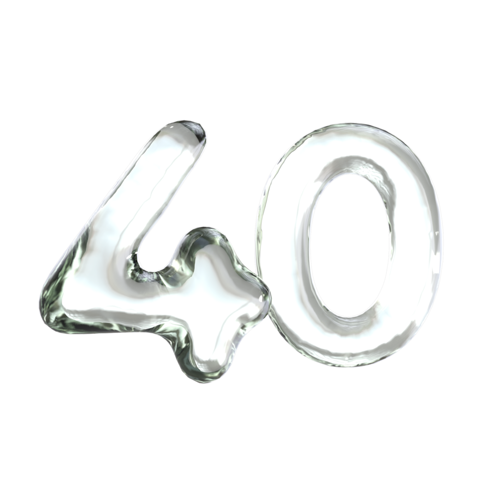 Number 40 3D Render with Glass Material png