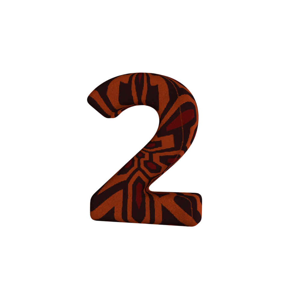 Number 2 with Fabric Material 3D Render png