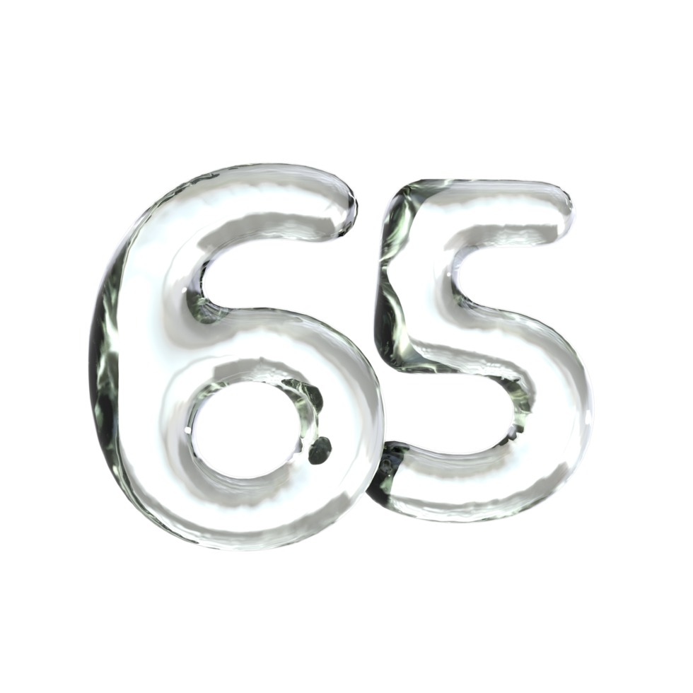 Number 65 3D Render with Glass Material png