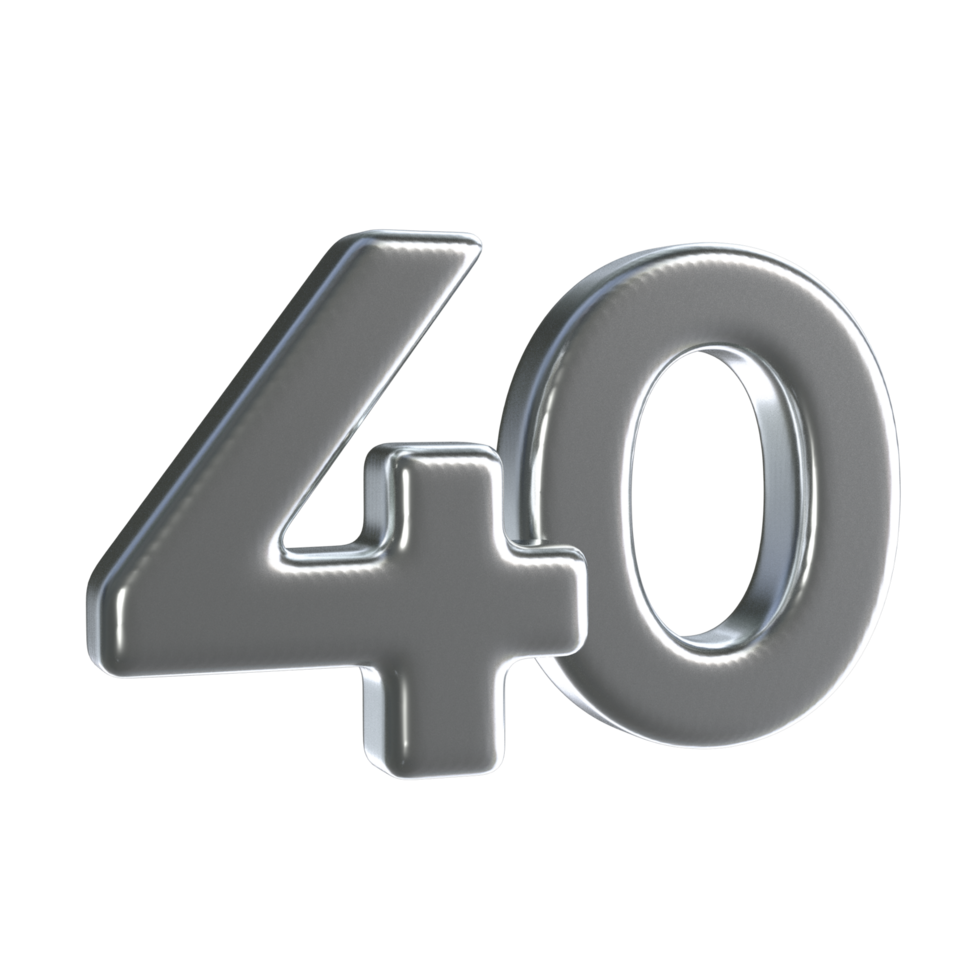 Number 40 3D Render with Silver Material png