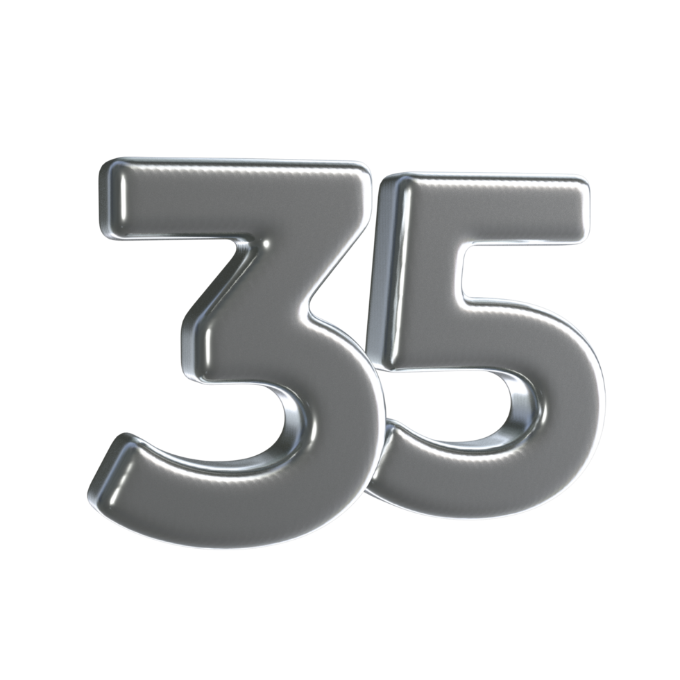 Number 35 3D Render with Silver Material png
