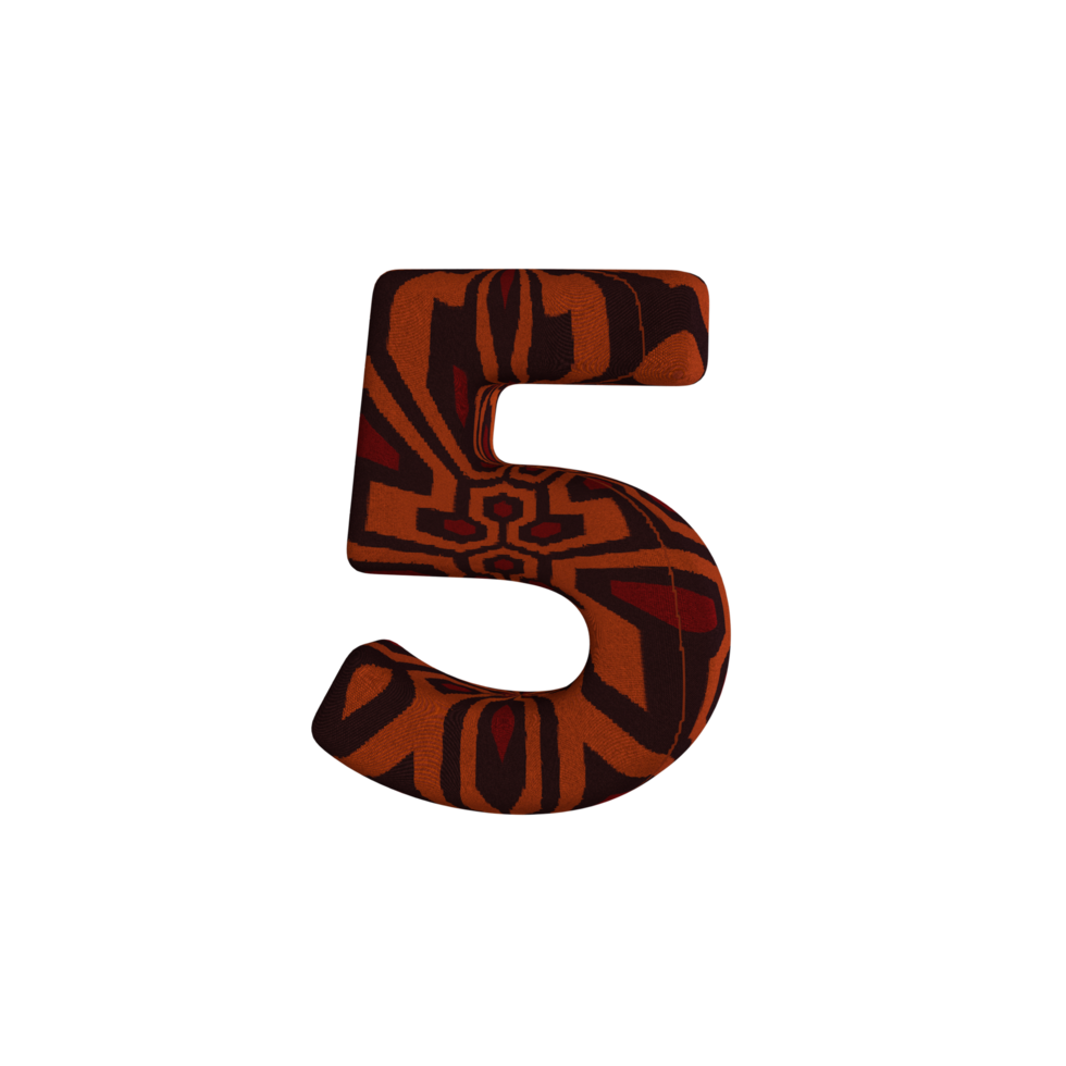 Number 5 with Fabric Material 3D Render png