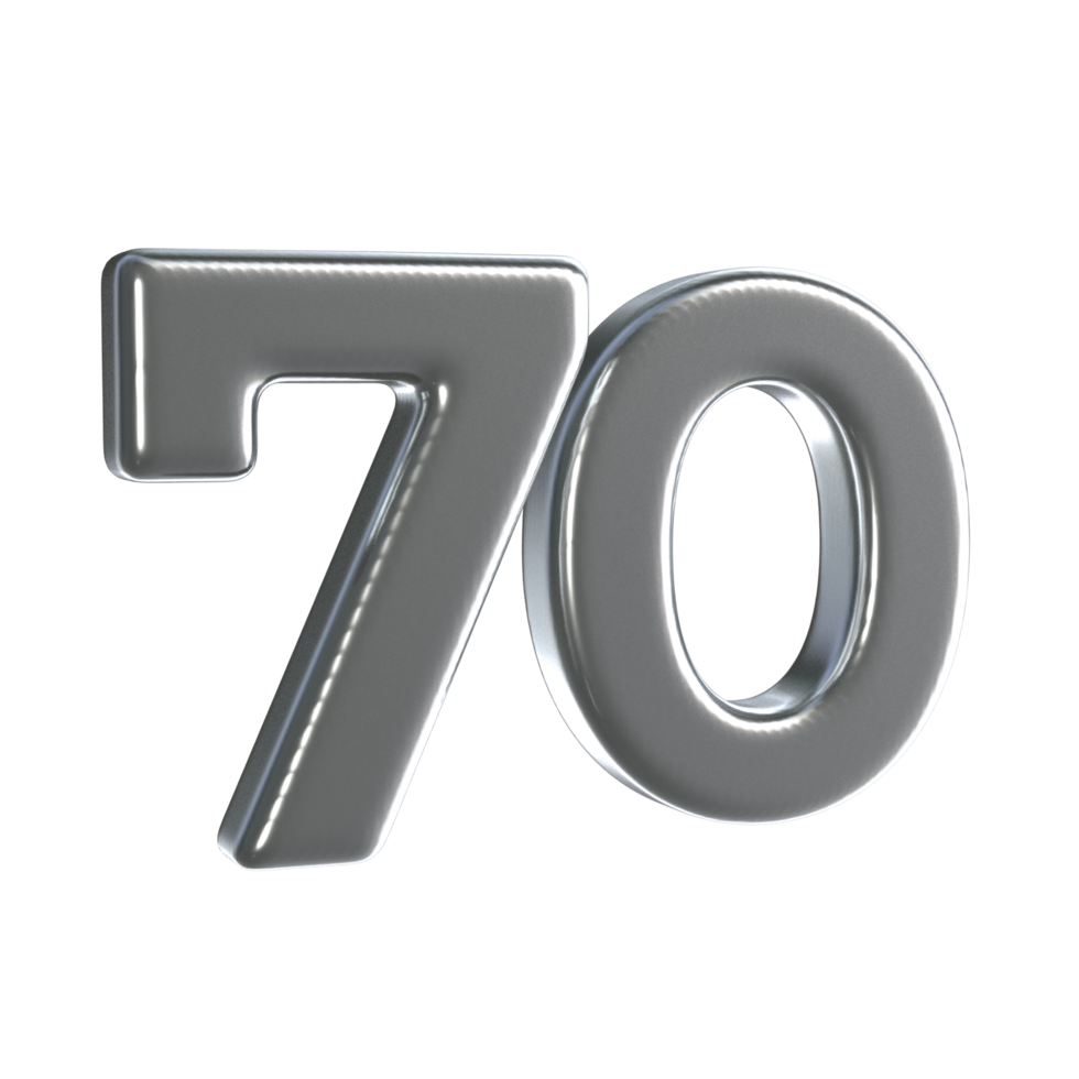 número 70 3d render com prata material png