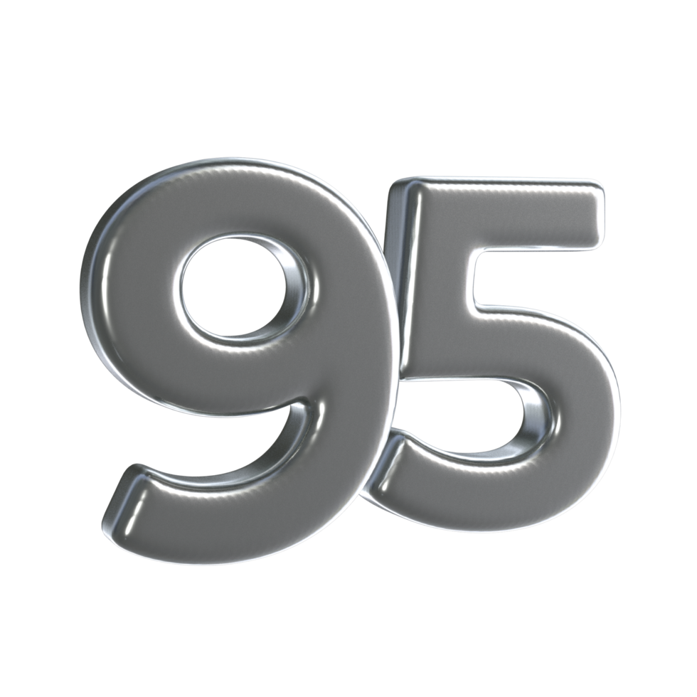 Number 95 3D Render with Silver Material png