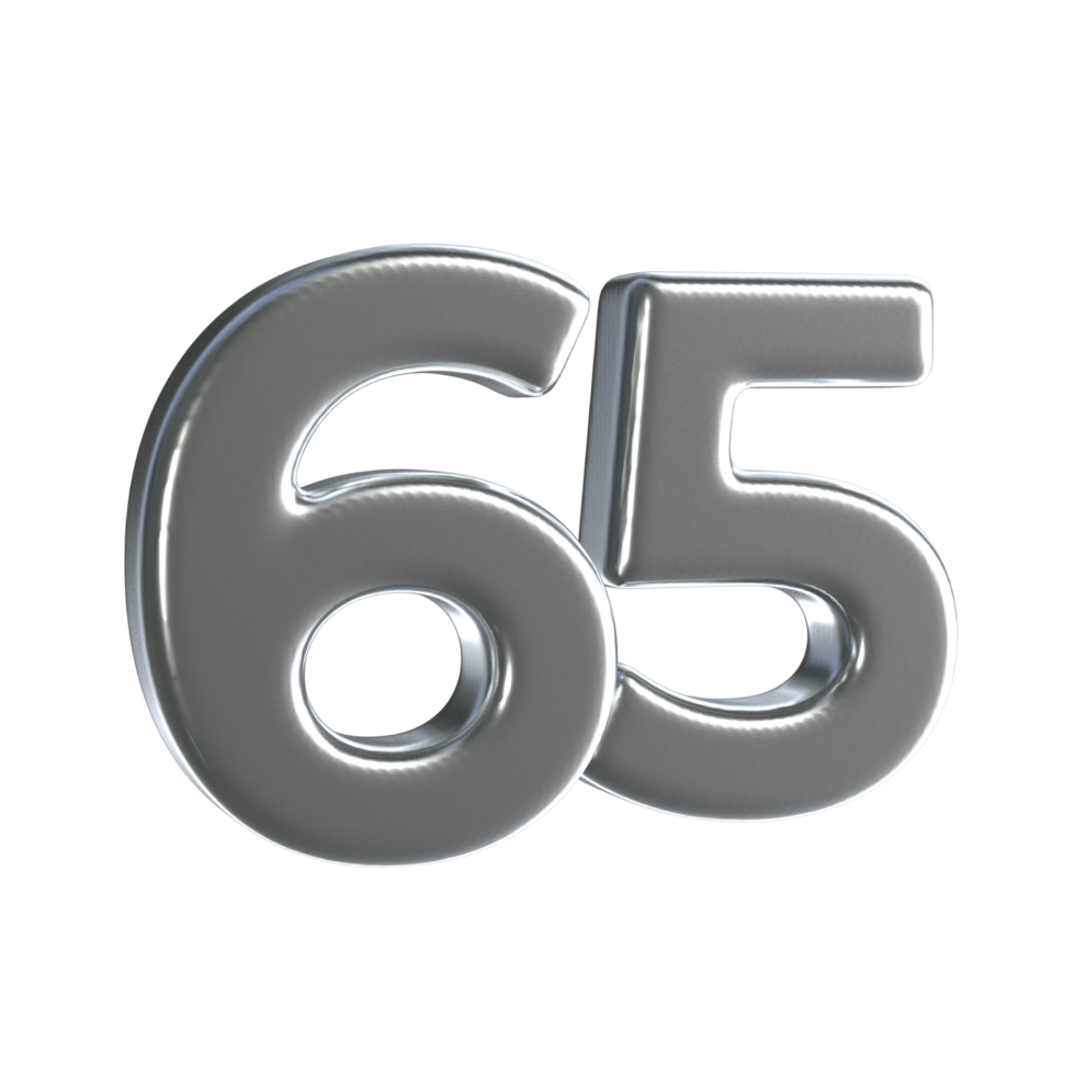 Number 65 3D Render with Silver Material png