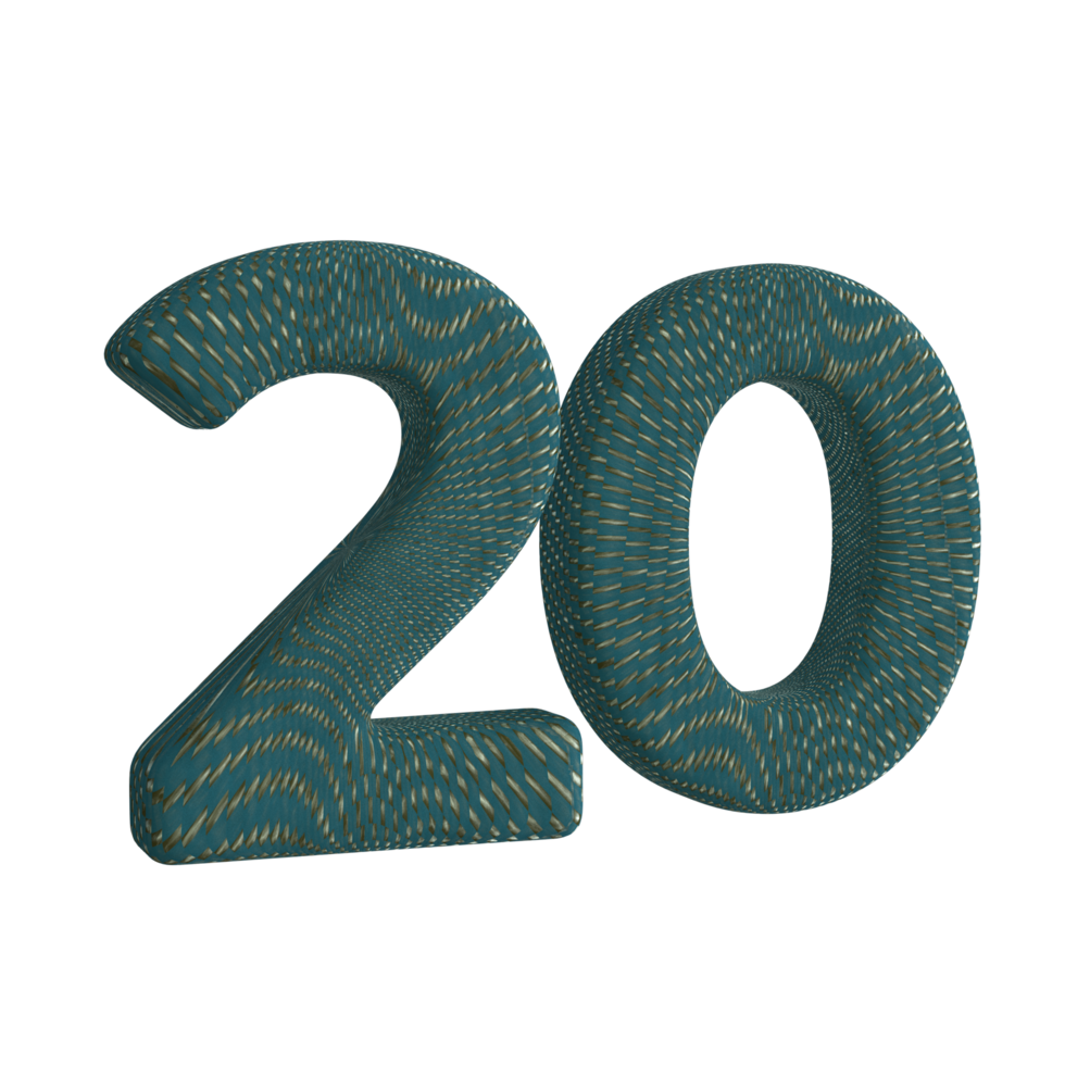 Number 20 3D Render with Green Fabric Material png