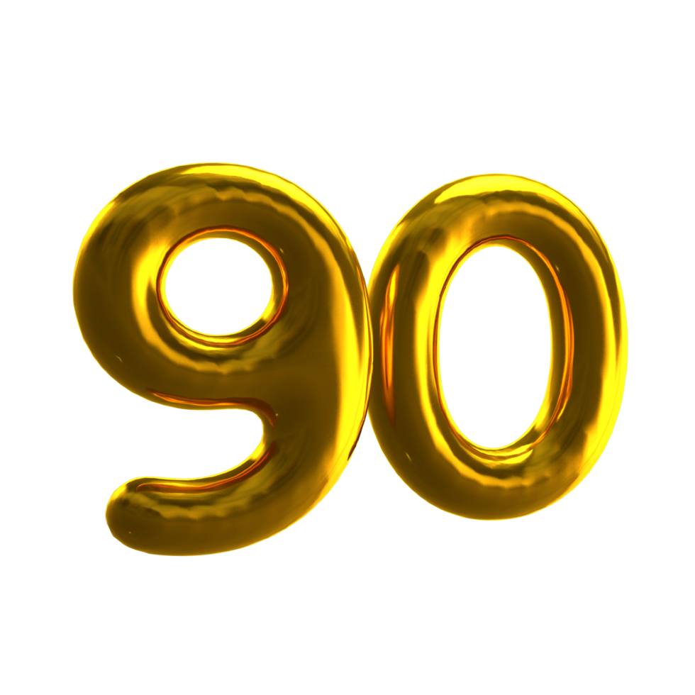 Number 90 3D Render with Gold Material png