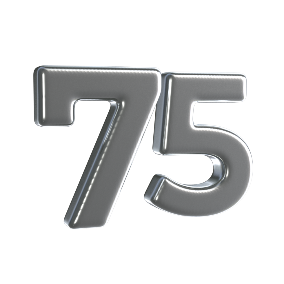 Number 75 3D Render with Silver Material png