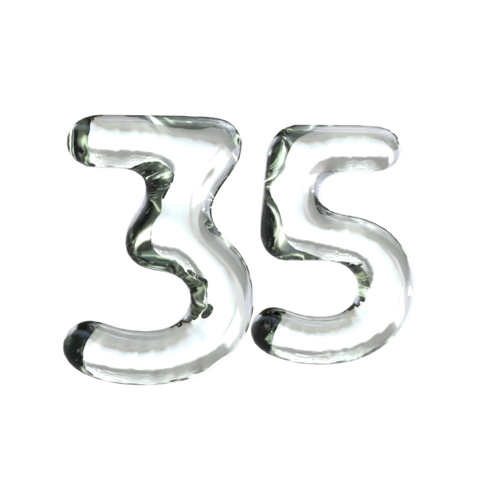 Number 35 3D Render with Glass Material png
