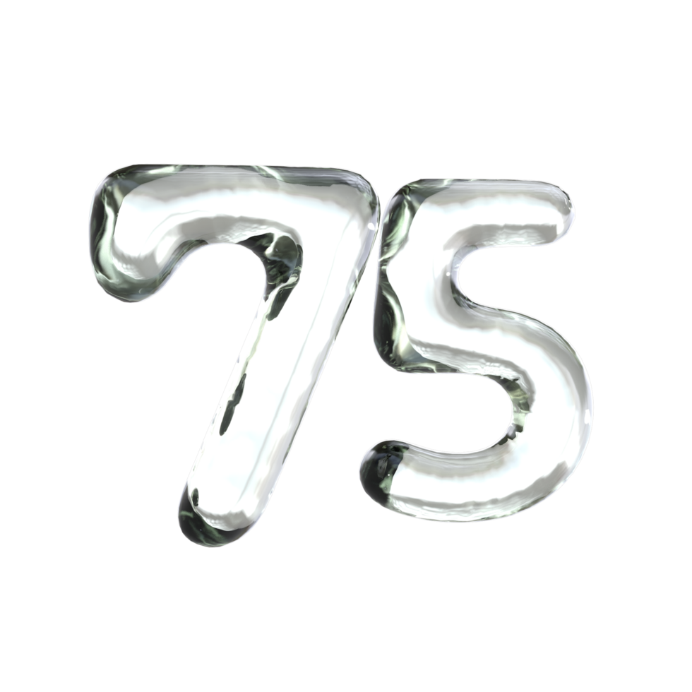 Number 75 3D Render with Glass Material png