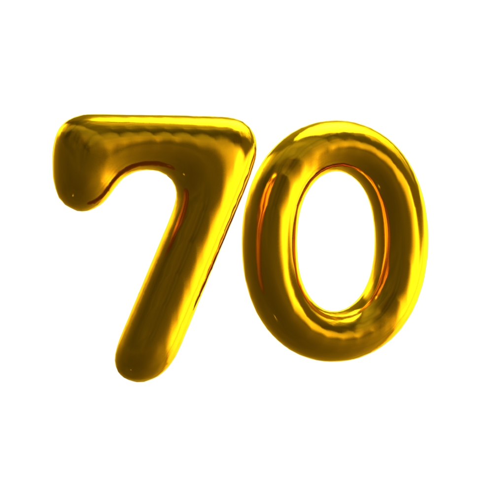 número 70 3d render com ouro material png