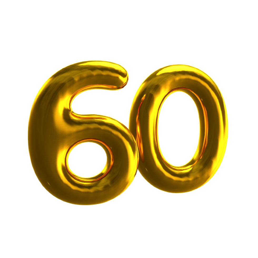 Number 60 3D Render with Gold Material png