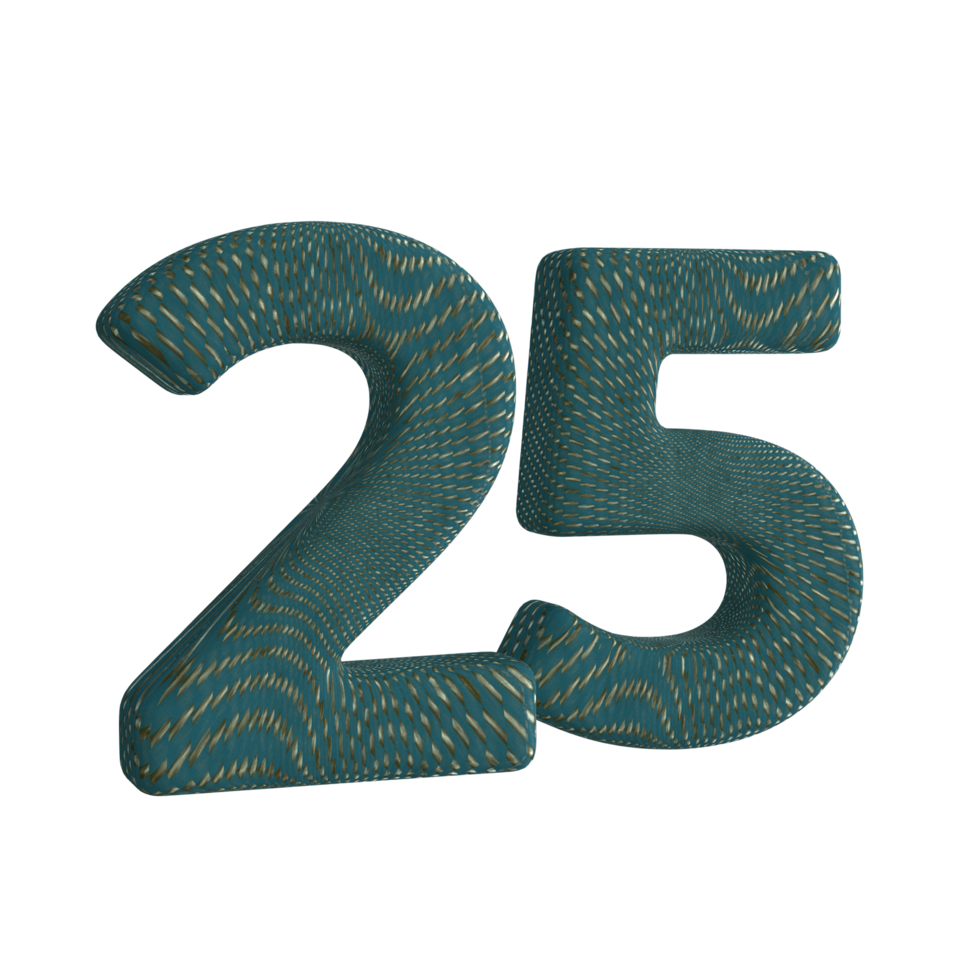 Number 25 3D Render with Green Fabric Material png