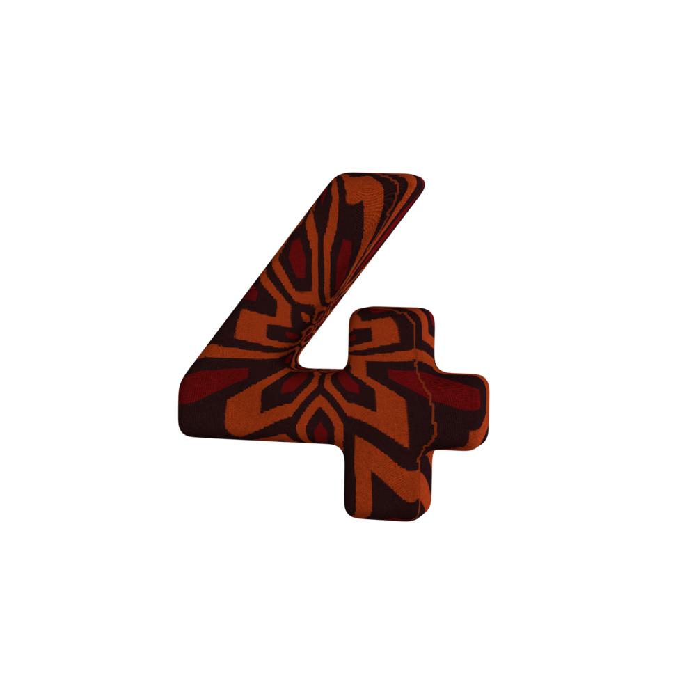 Number 4 with Fabric Material 3D Render png