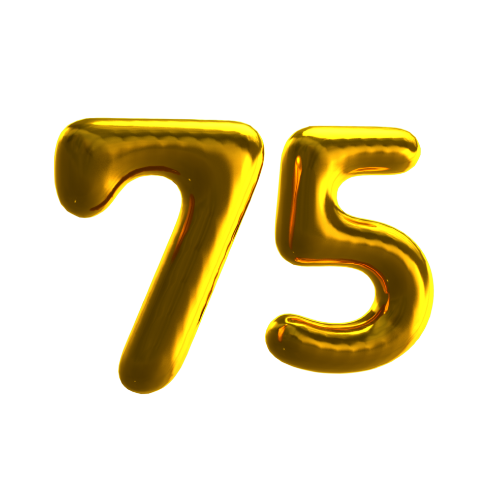 Number 75 3D Render with Gold Material png