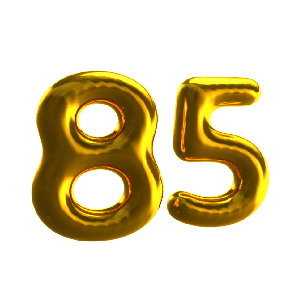 Number 85 3D Render with Gold Material png