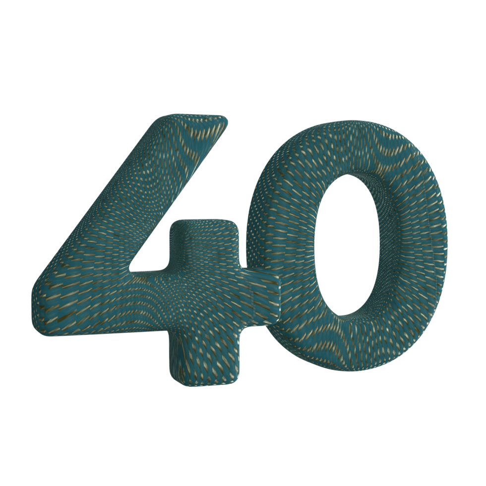 Number 40 3D Render with Green Fabric Material png