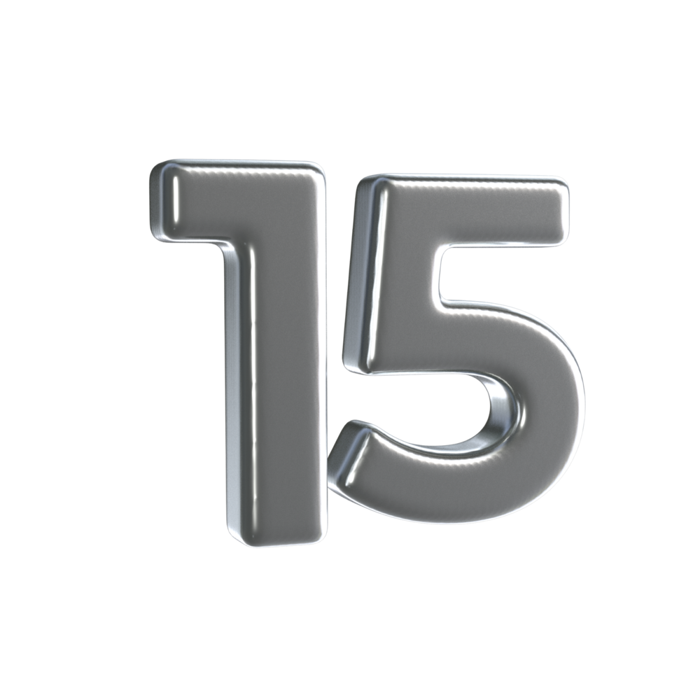 Number 15 3D Render with Silver Material png