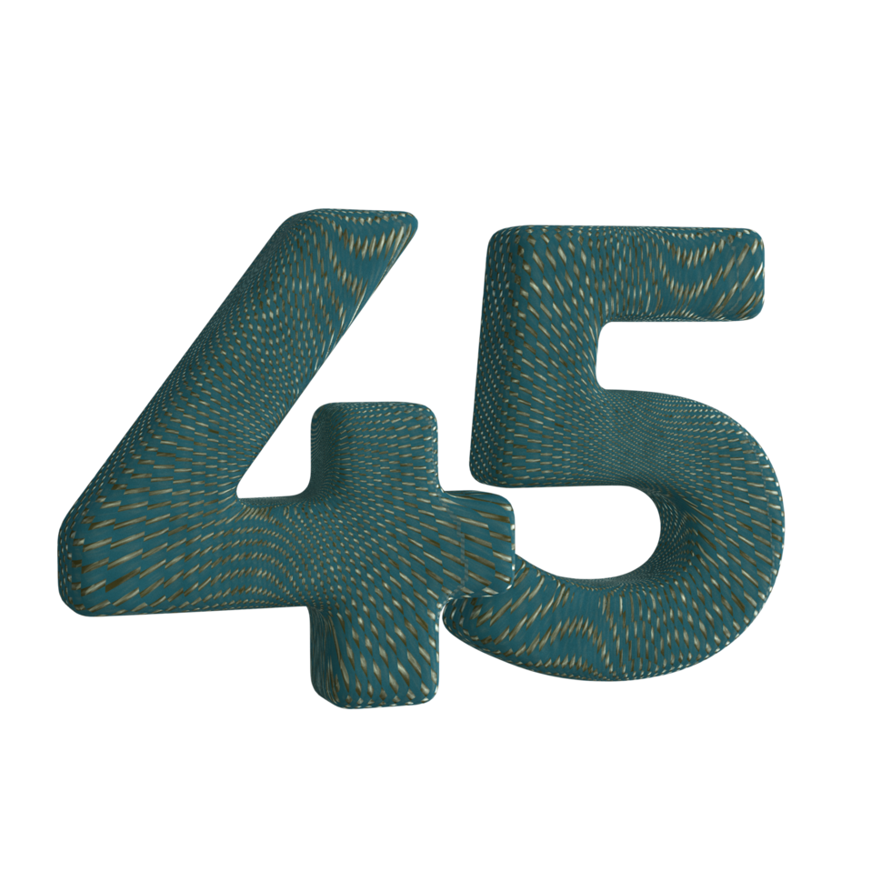 Number 45 3D Render with Green Fabric Material png