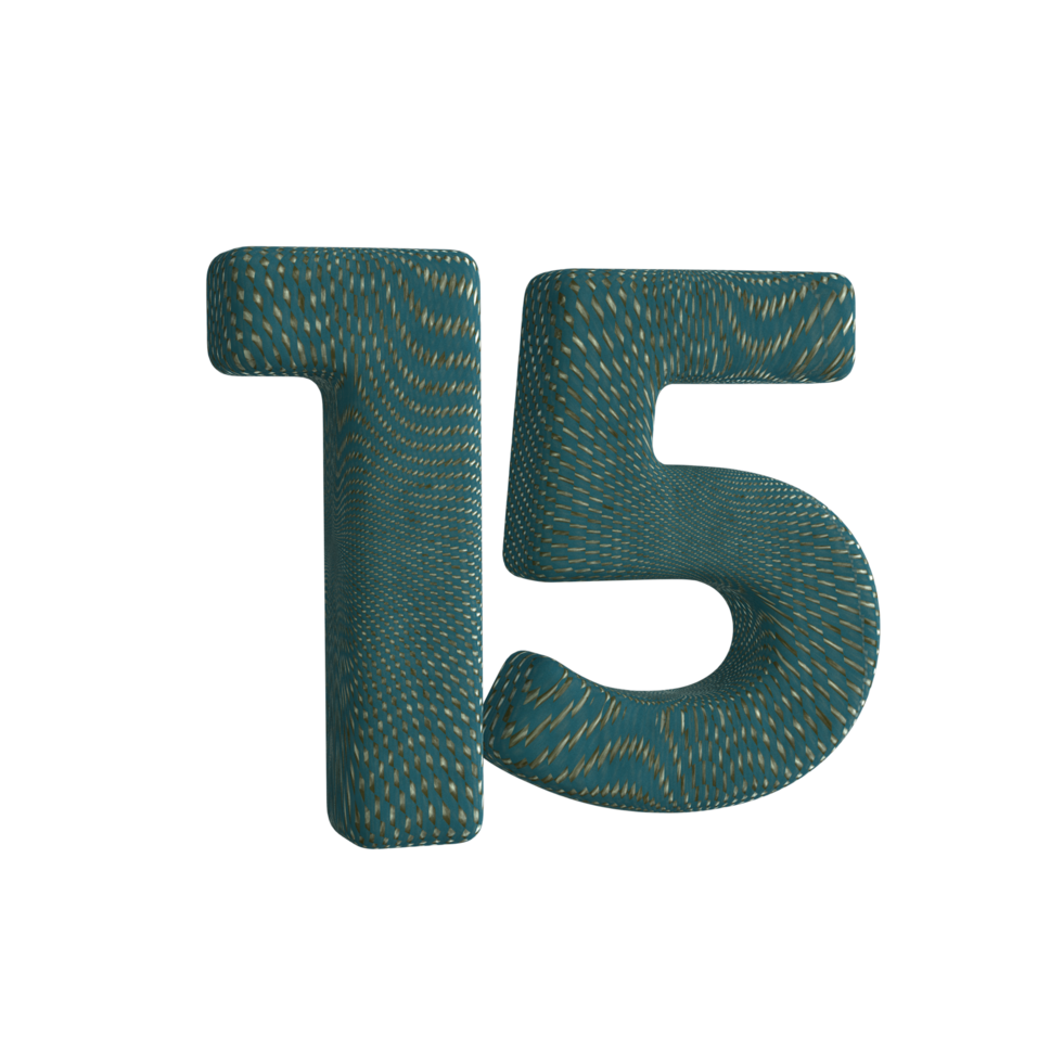 Number 15 3D Render with Green Fabric Material png