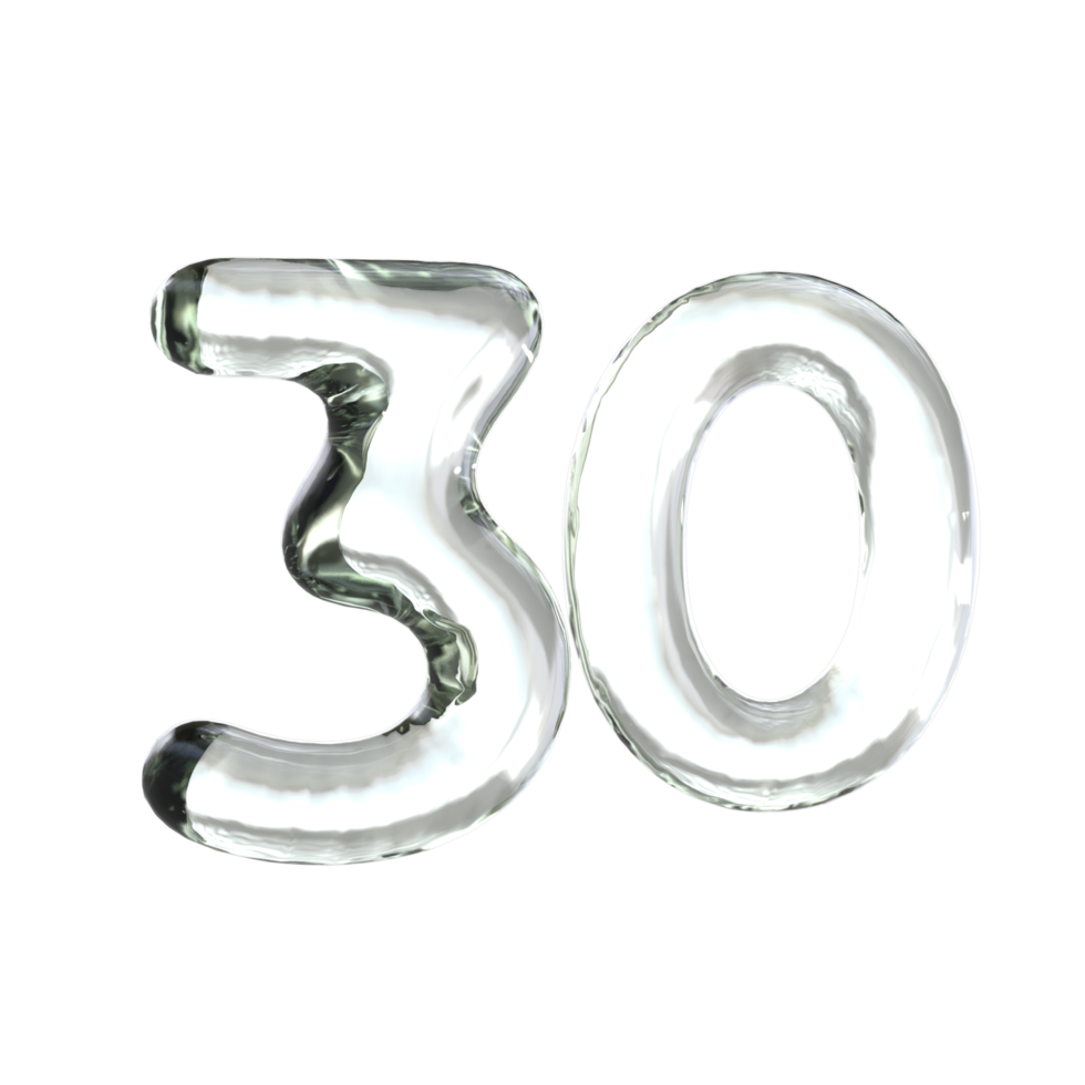 Number 30 3D Render with Glass Material png