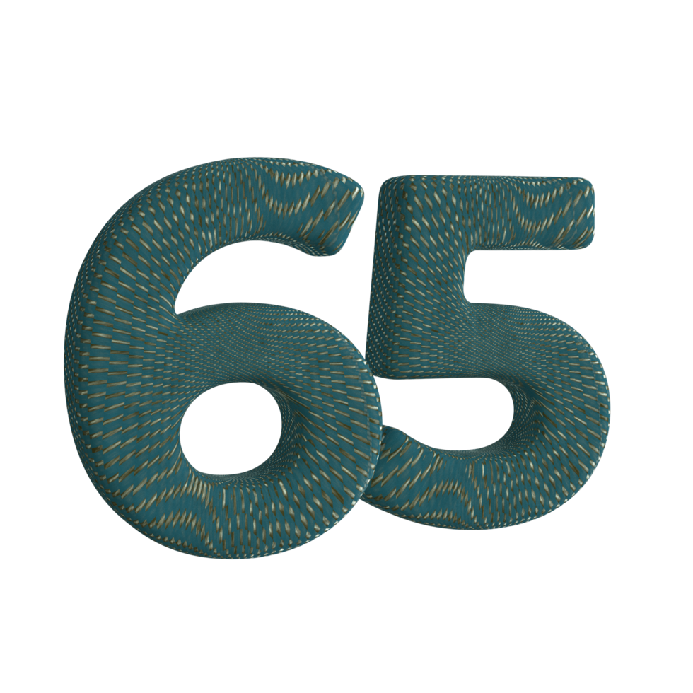 Number 65 3D Render with Green Fabric Material png