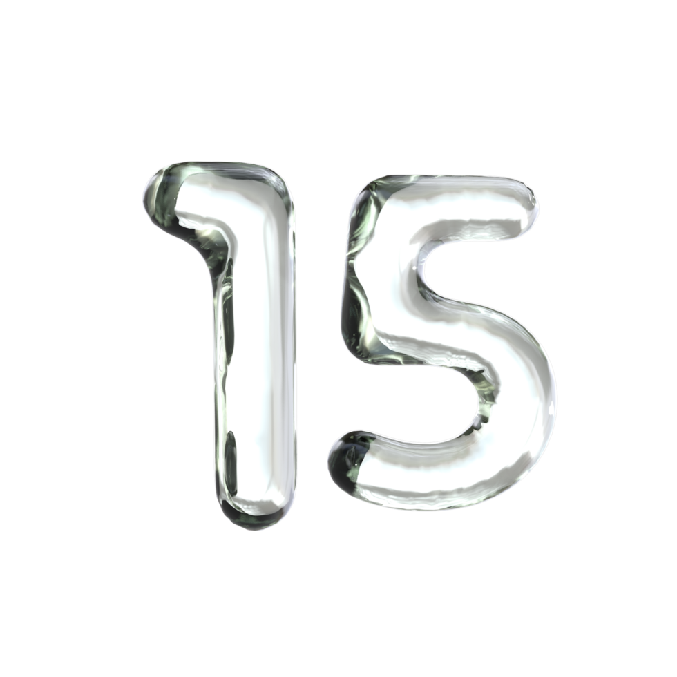 Number 15 3D Render with Glass Material png