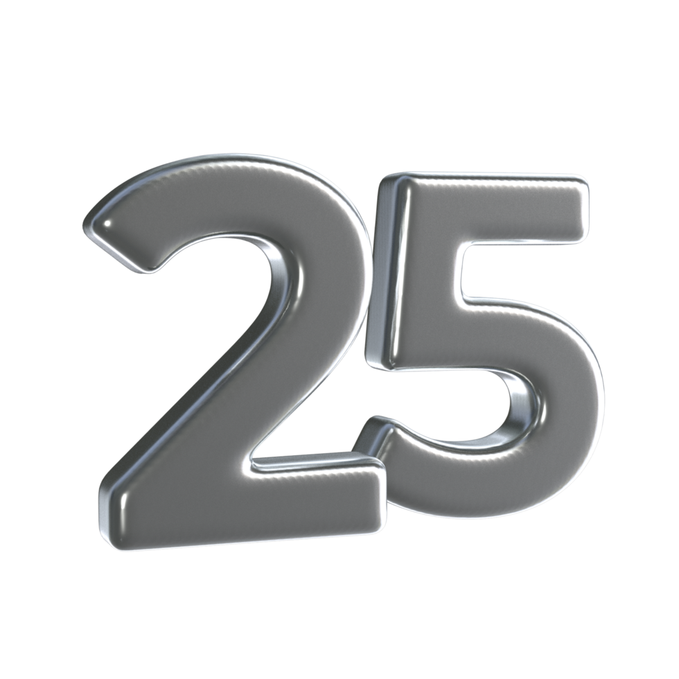 Number 25 3D Render with Silver Material png