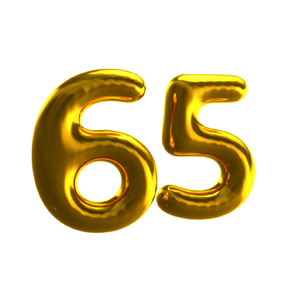 Number 65 3D Render with Gold Material png