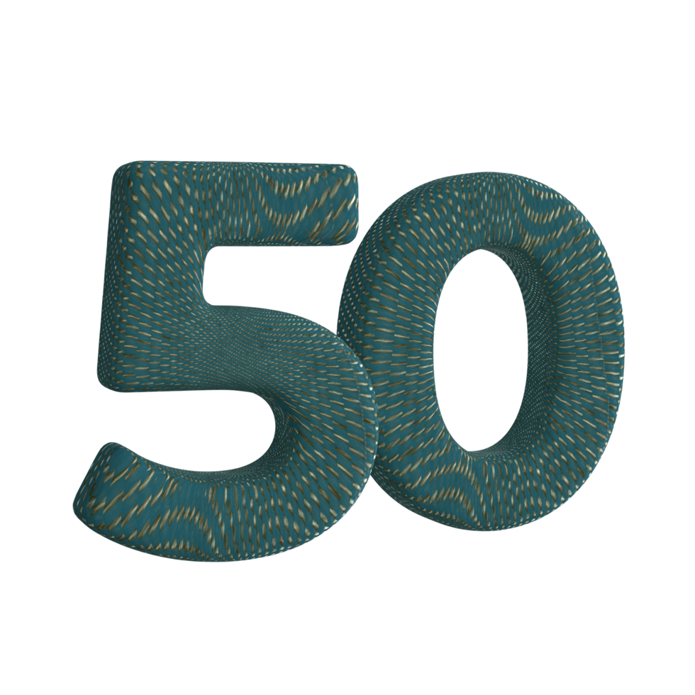 Number 50 3D Render with Green Fabric Material png
