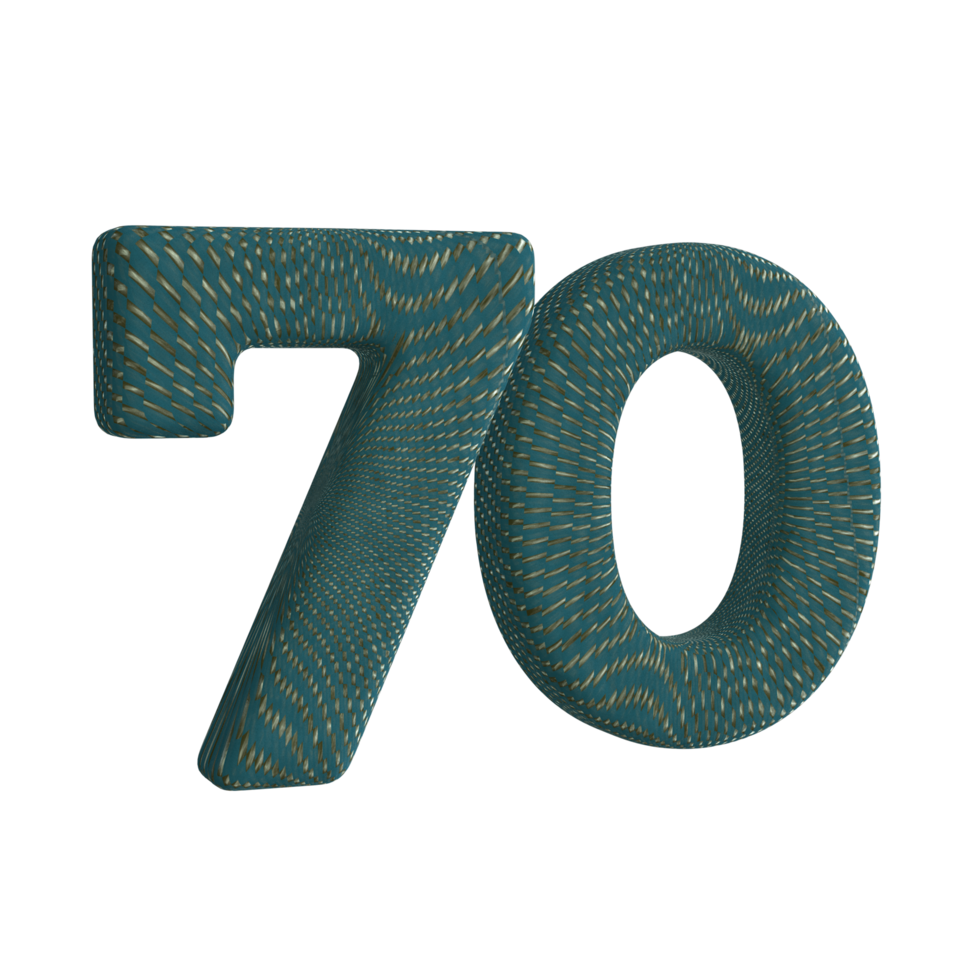 Number 70 3D Render with Green Fabric Material png