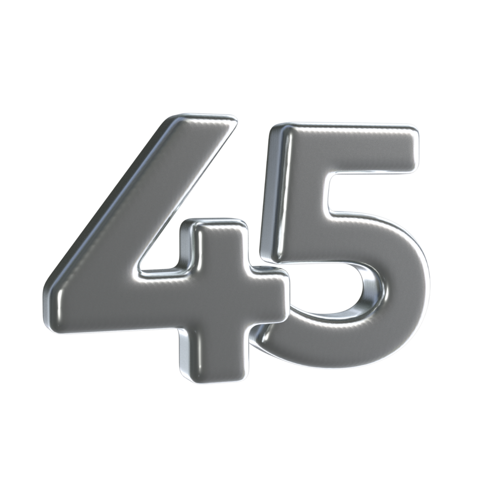 Number 45 3D Render with Silver Material png