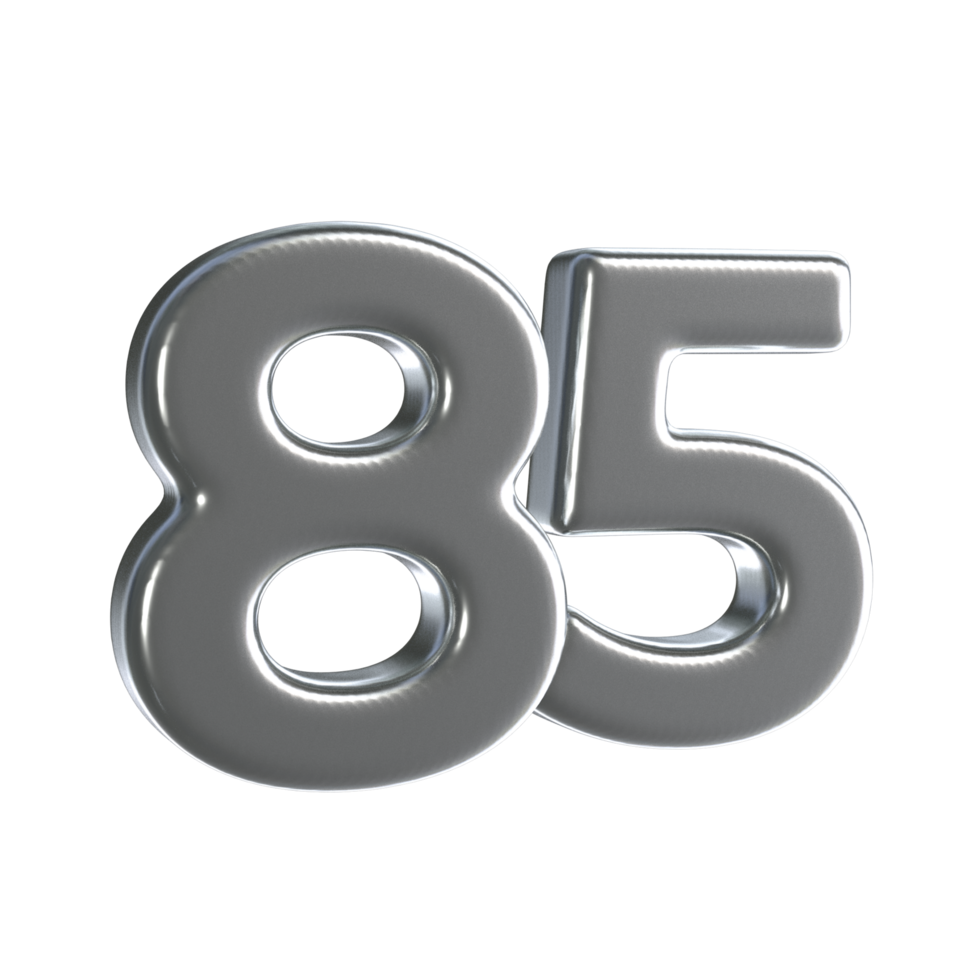 Number 85 3D Render with Silver Material png