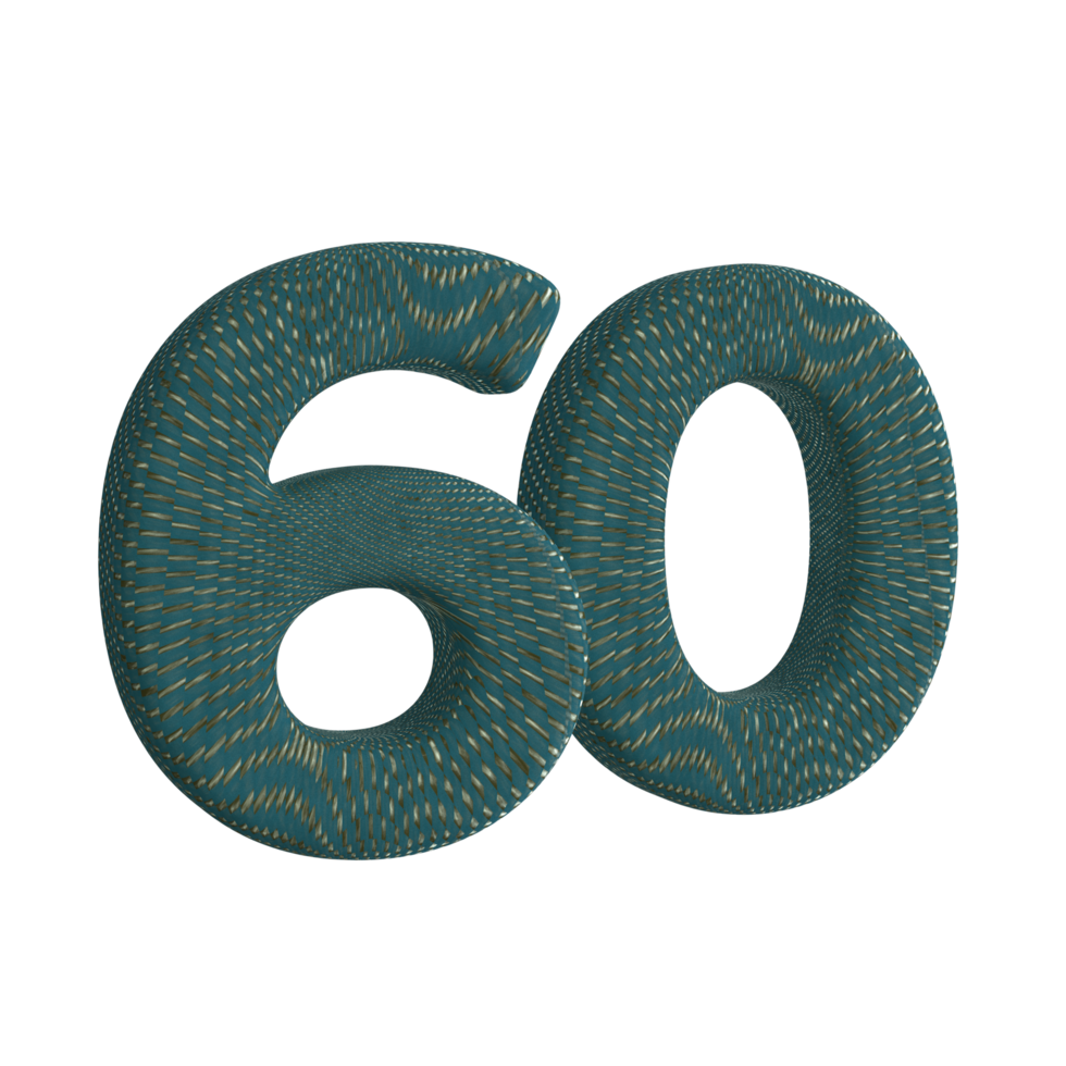 Number 60 3D Render with Green Fabric Material png