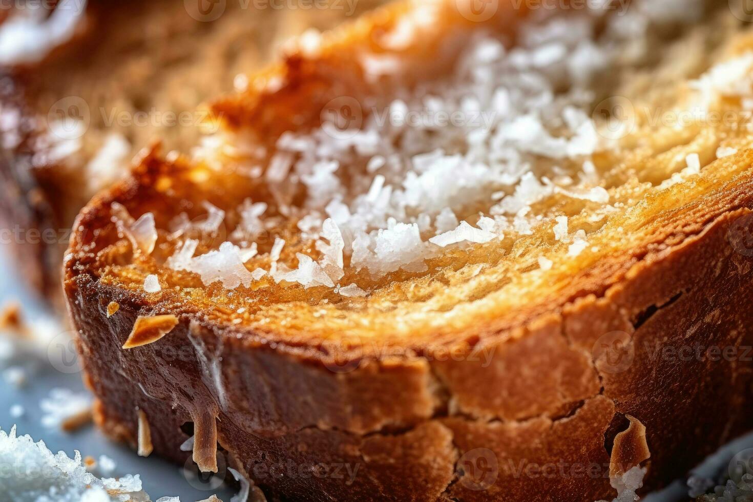 Coconut toast, macro shot of a fresh breakfast with Dripping Honey, AI Generated photo